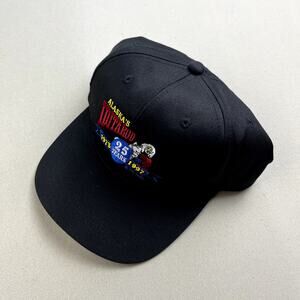 Vintage Alaska Iditarod Hat Cap Snapback Black Trail Sled Dog Racing Husky 90s